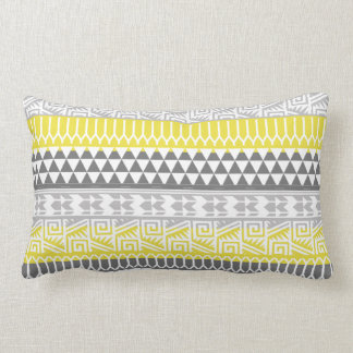 Yellow Grey Geometric Aztec Tribal Print Pattern Lumbar Cushion