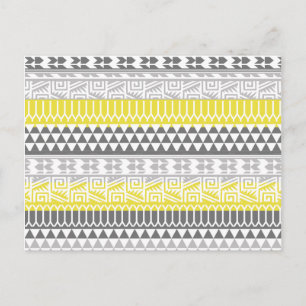 Yellow Grey Geometric Aztec Tribal Print Pattern Postcard