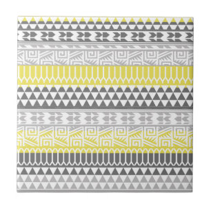 Yellow Grey Geometric Aztec Tribal Print Pattern Tile