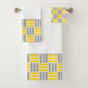Yellow Grey Geometric Brushstrokes Pattern Bath Towel Set