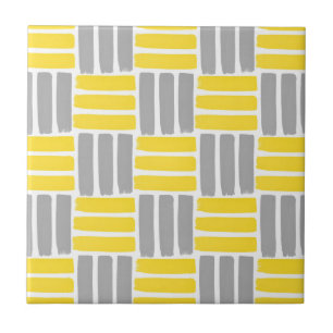 Yellow Grey Geometric Brushstrokes Pattern Ceramic Tile
