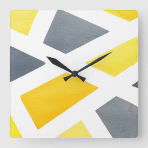 Yellow Grey Geometric Square Wall Clock