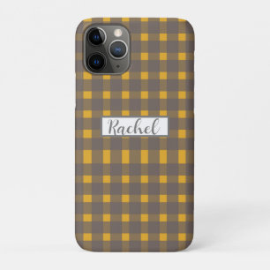 Yellow Grey Gingham Personalised iPhone 11 Pro Case