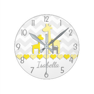 Yellow Grey Giraffe Wall Clock