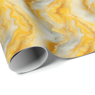 Yellow, Grey & Gold Marble Wrapping Paper
