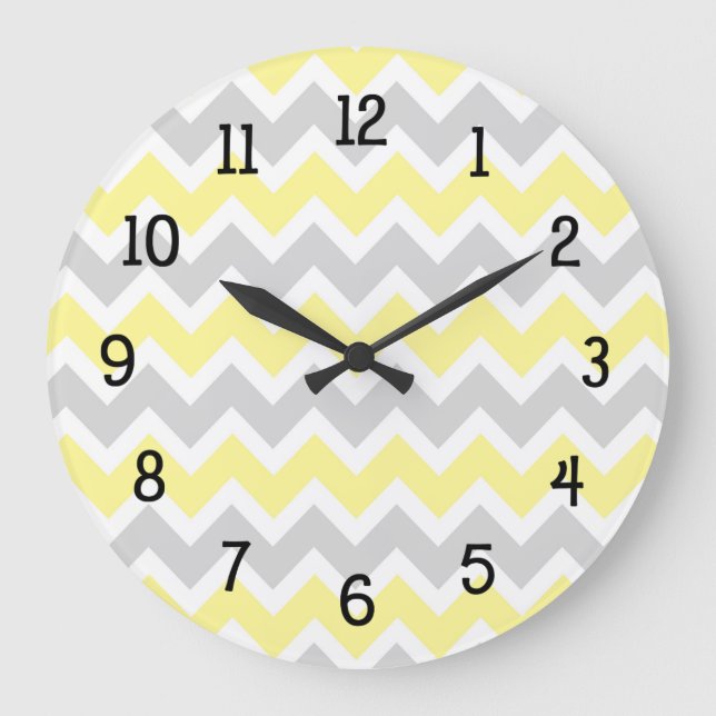 Yellow grey grey chevron kitchen nursery modern large clock (Front)