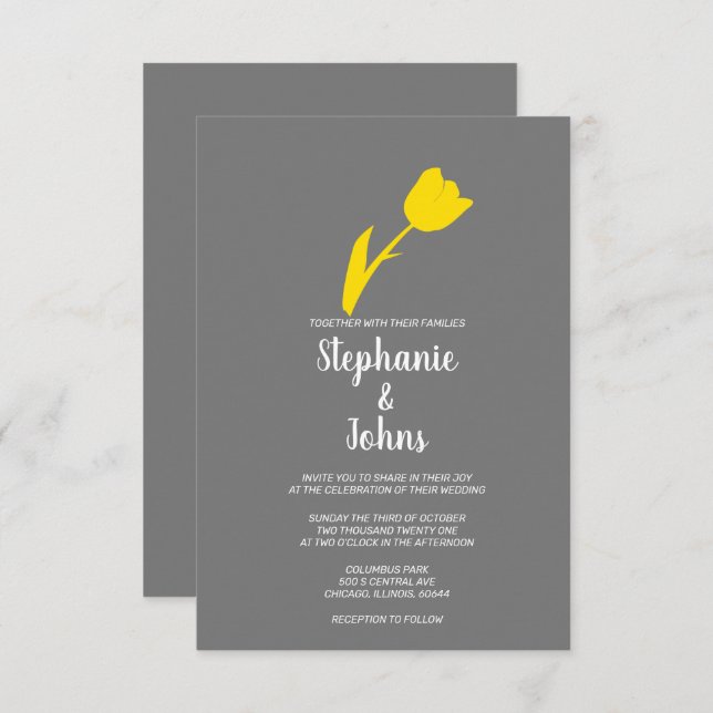 Yellow Grey Grey Floral Spring Summer Wedding Invitation (Front/Back)