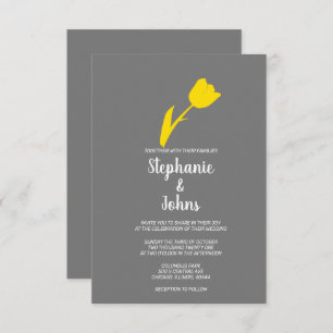 Yellow Grey Grey Floral Spring Summer Wedding Invitation