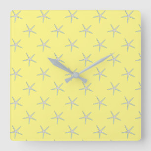 Yellow Grey Grey Teal Starfish Patterns Modern Square Wall Clock