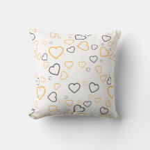 Yellow Grey Happy Hearts pattern Throw Pillow