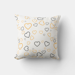 Yellow Grey Happy Hearts pattern Throw Pillow