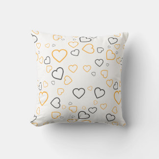 Yellow Grey Happy Hearts pattern Throw Pillow