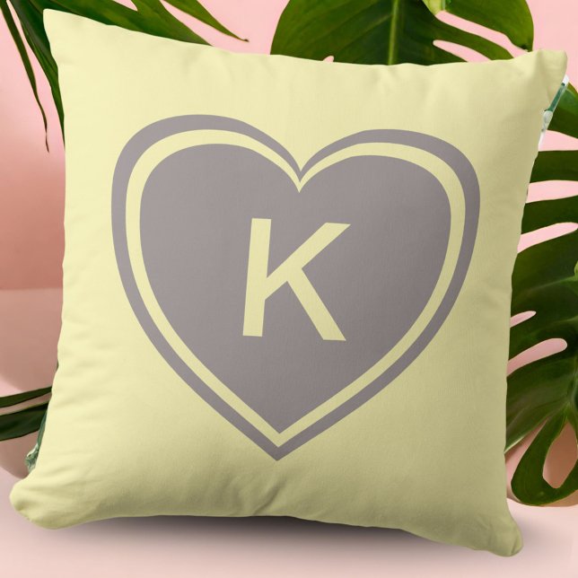 Yellow Grey Heart Monogram Valentine`s Day Cushion (Creator Uploaded)