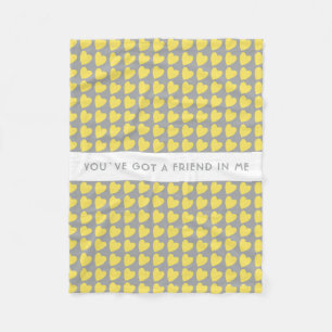 Yellow Grey Heart Pattern You`ve got a Friend Fleece Blanket
