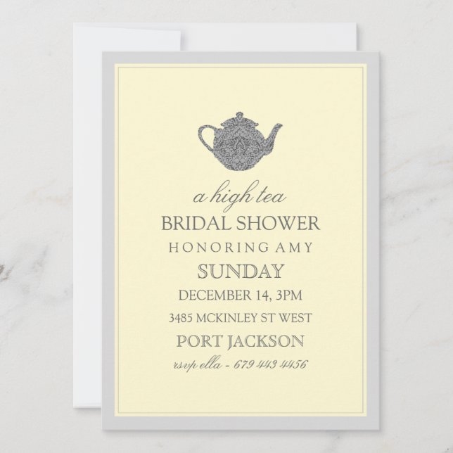 Yellow & Grey High Tea Bridal Shower Invitation (Front)