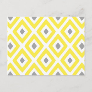 Yellow Grey Ikat Diamond Pattern Postcard