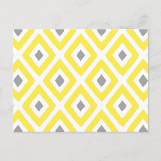 Yellow Grey Ikat Diamond Pattern Postcard (Front)