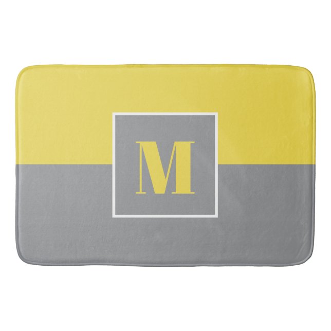 Yellow Grey Initials Monogram Bath Mat (Front)