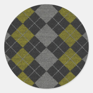 Yellow & Grey Knit Argyle Pattern Classic Round Sticker