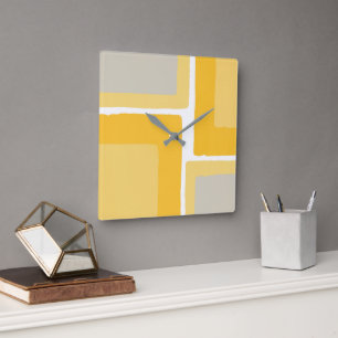 Yellow Grey Minimalist Colour Block Square Wall Clock