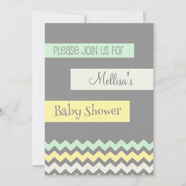 Yellow Grey Mint Chevron Baby Shower Invitations (Front)
