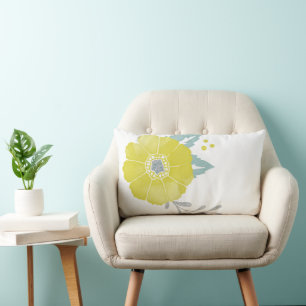 Yellow Grey Mint Vintage Modern Floral Pattern Lumbar Cushion
