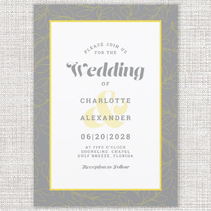 Yellow & Grey   Modern Abstract Leaves Pattern Invitation