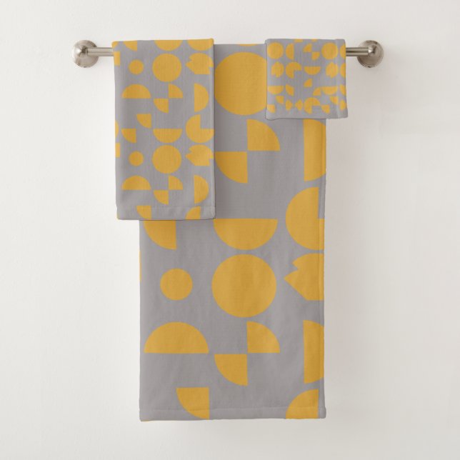Yellow Grey Modern Elegant Geometric Tribal Bath Towel Set (Insitu)