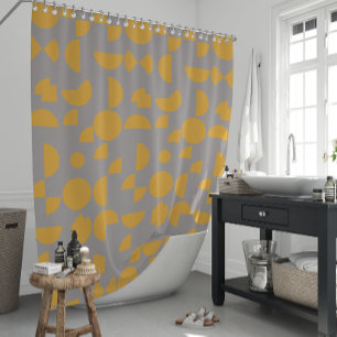 Yellow Grey Modern Elegant Geometric Tribal Shower Curtain