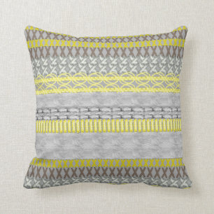 Yellow Grey Modern Fairisle Patterned Throw Pillow