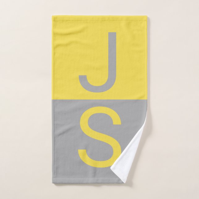 Yellow & Grey Modern Initials Monogram Bath Towel Set (Hand Towel)