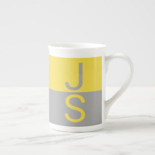 Yellow & Grey Modern Initials Monogram Bone China Mug