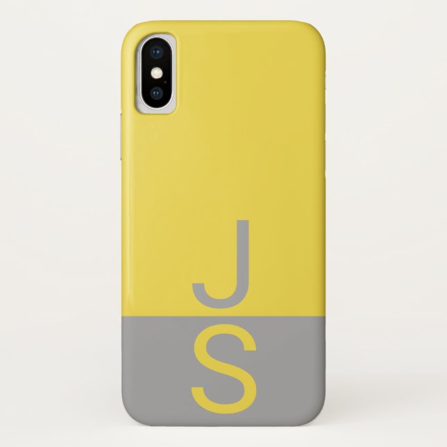 Yellow & Grey Modern Initials Monogram Case-Mate iPhone Case (Back)