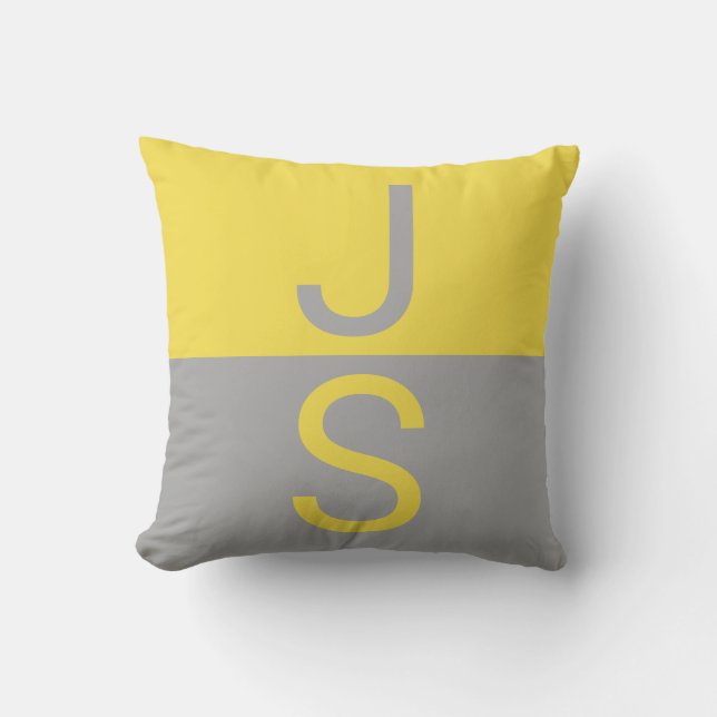 Yellow & Grey Modern Initials Monogram Cushion (Front)