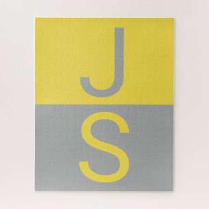 Yellow & Grey Modern Initials Monogram Jigsaw Puzzle