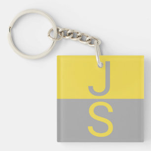 Yellow & Grey Modern Initials Monogram Key Ring