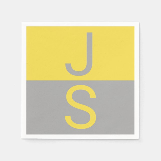 Yellow & Grey Modern Initials Monogram Napkin (Front)