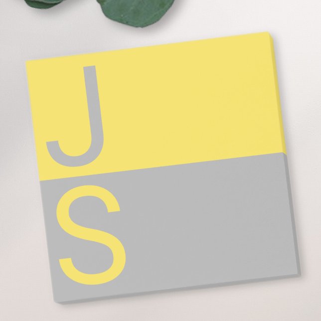 Yellow & Grey Modern Initials Monogram Post-it Notes (Creator Uploaded)