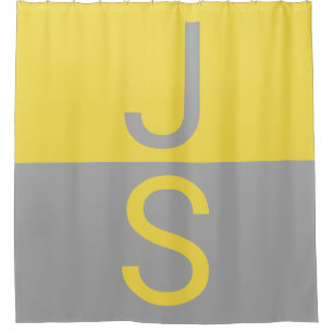 Yellow & Grey Modern Initials Monogram Shower Curtain
