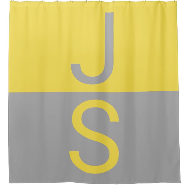 Yellow & Grey Modern Initials Monogram Shower Curtain (Front)