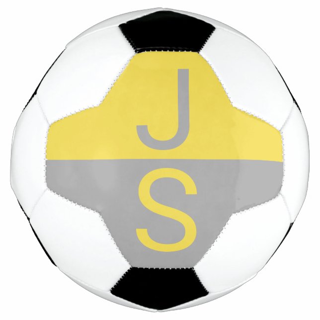 Yellow & Grey Modern Initials Monogram Soccer Ball (Front)