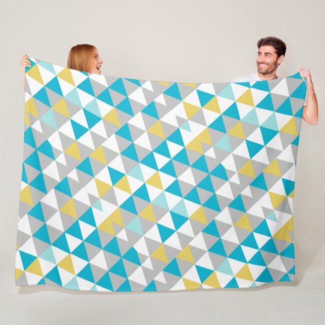 Yellow Grey Modern Mint Abstract Triangle Pattern Fleece Blanket (In Situ)