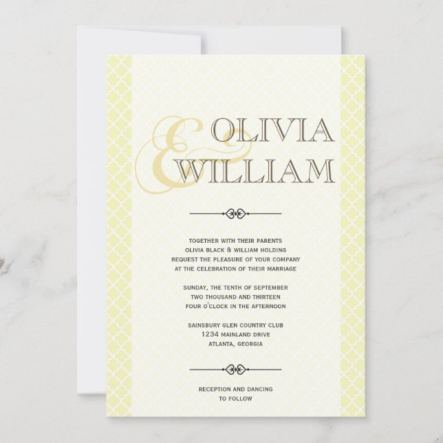 Yellow grey Moroccan tile ampersand modern wedding Invitation (Front)