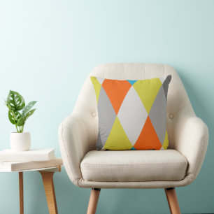 Yellow Grey Orange Blue Modern Geometric Pattern Cushion