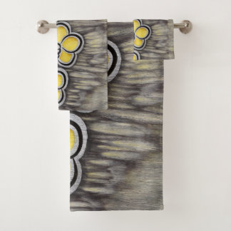 Yellow Grey Orchid Bath Towel Set