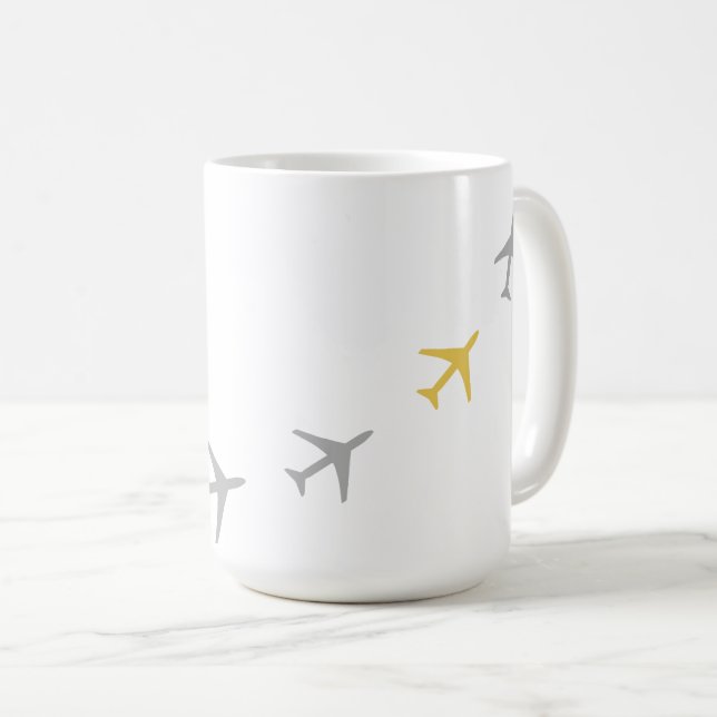 Yellow Grey Planes Aeroplanes Aviation Fly Airways Coffee Mug (Front Right)