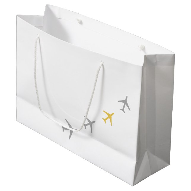 Yellow Grey Planes Aeroplanes Aviation Fly Airways Large Gift Bag (Front Angled)