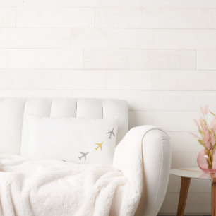 Yellow Grey Planes Aeroplanes Aviation Fly Airways Lumbar Cushion