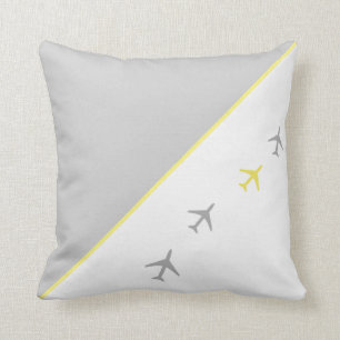 Yellow Grey Planes Aeroplanes Aviation Fly Cushion