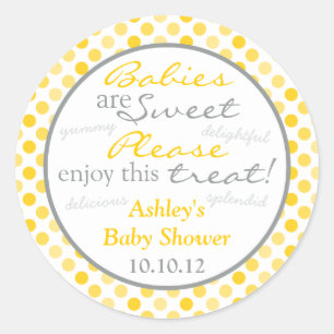 Yellow Grey Polka Dot Candy Buffet Baby Shower Classic Round Sticker